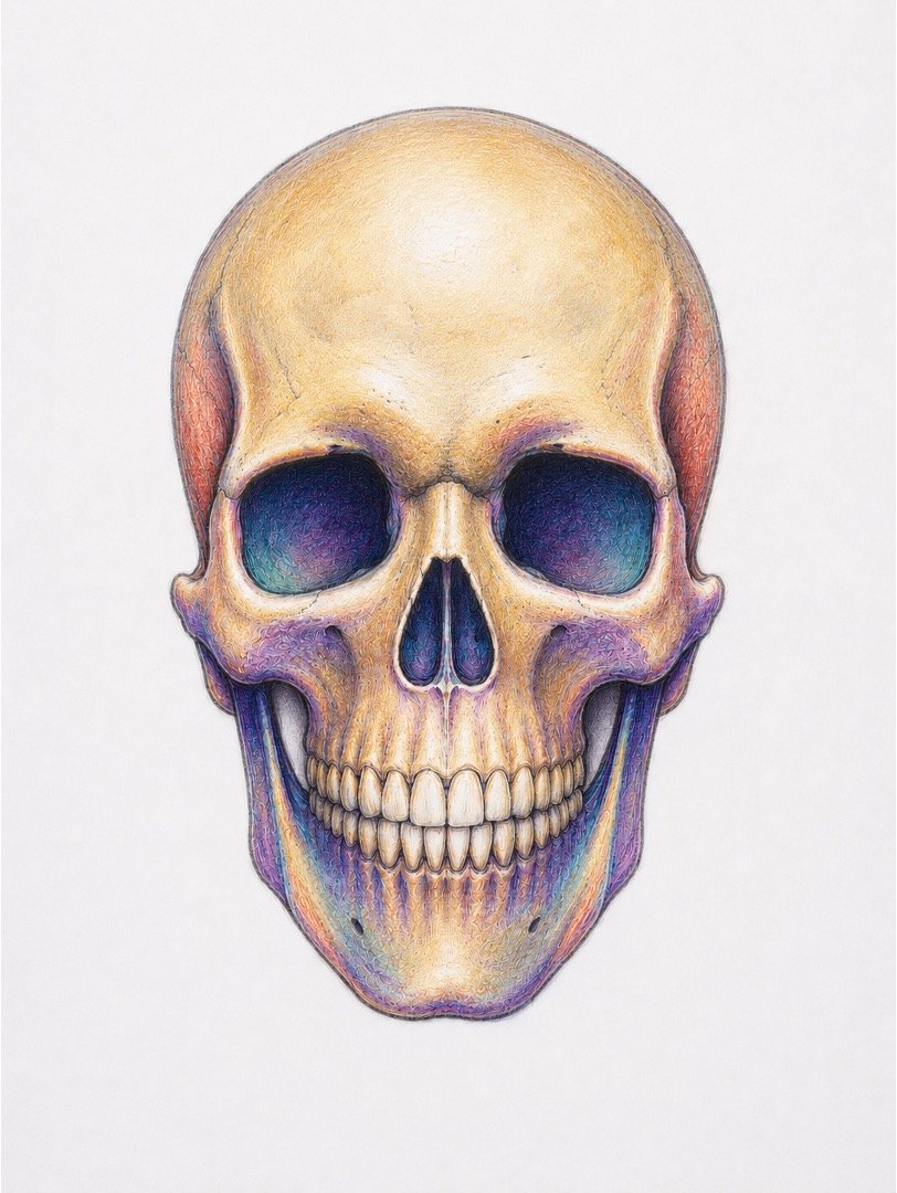 Realistic Colourful Skull Drawing 1