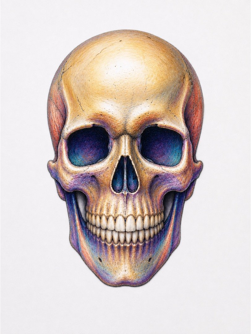 Realistic Colourful Skull Drawing 1