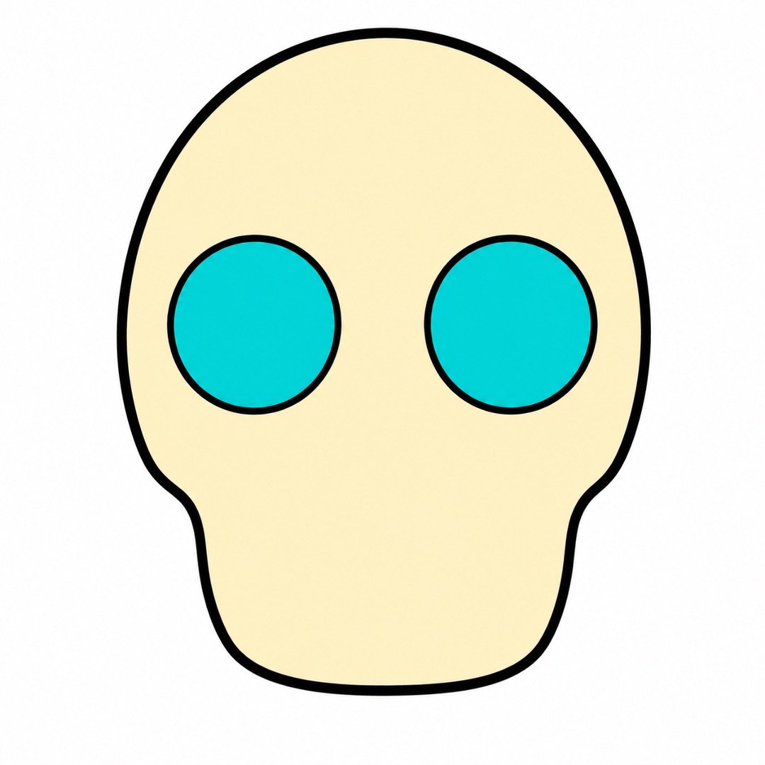 Turquoise circle eyes added to a simple Skull drawing with colour.