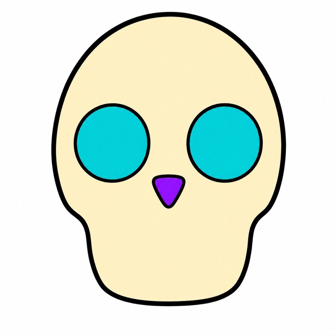 Purple triangle nose on an easy Skull drawing with colour.