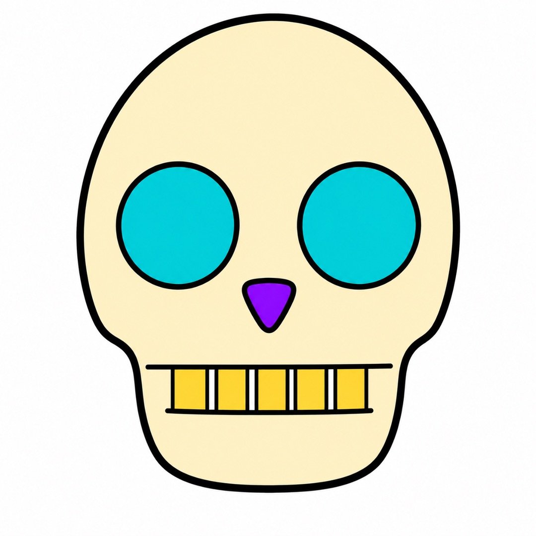 Golden teeth added to a colorful beginner Skull drawing with colour.