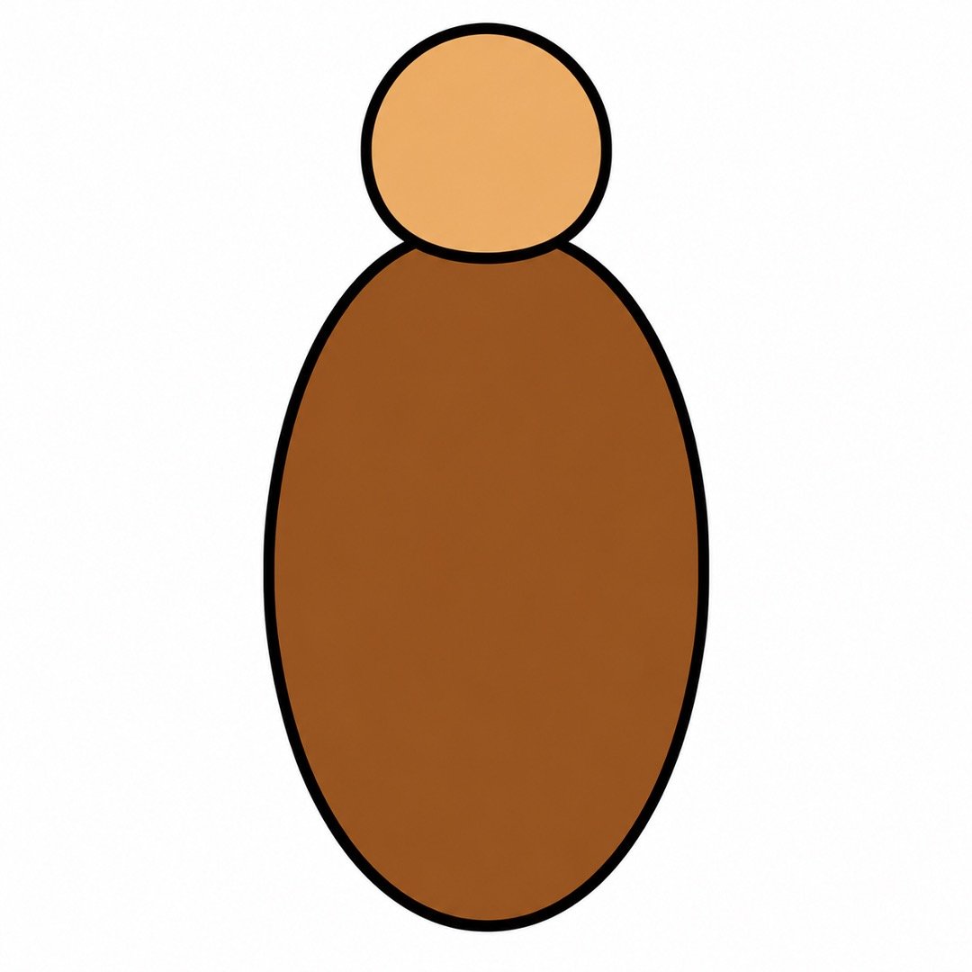 Step 2 of a Turkey drawing with colour showing a brown oval body and a tan circle head.