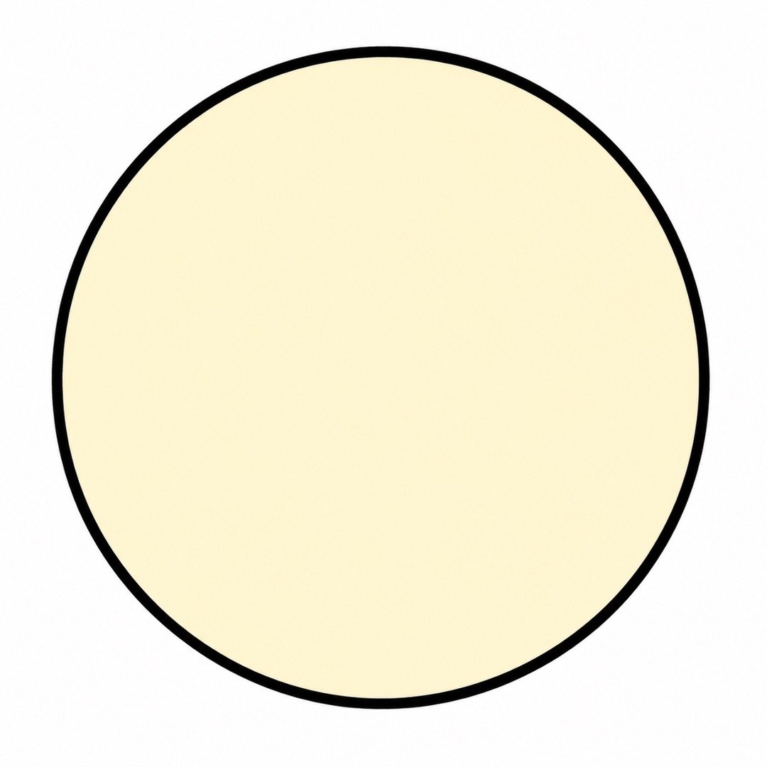 Step one of a Volleyball drawing with colour showing a large cream circle with a thick black outline.