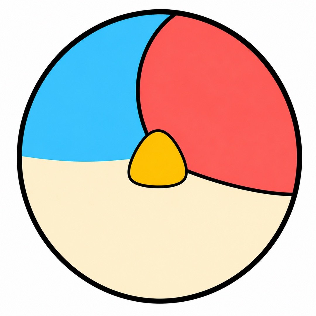 Step four of a Volleyball drawing with colour showing blue and coral panels around a yellow center.
