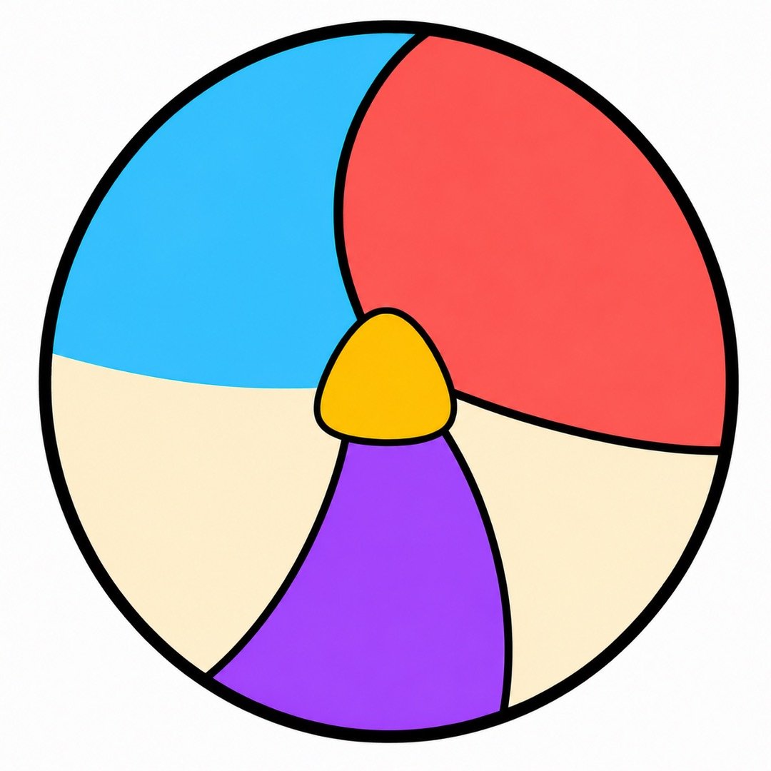 Step five of a Volleyball drawing with colour showing a new purple panel at the bottom of the ball.
