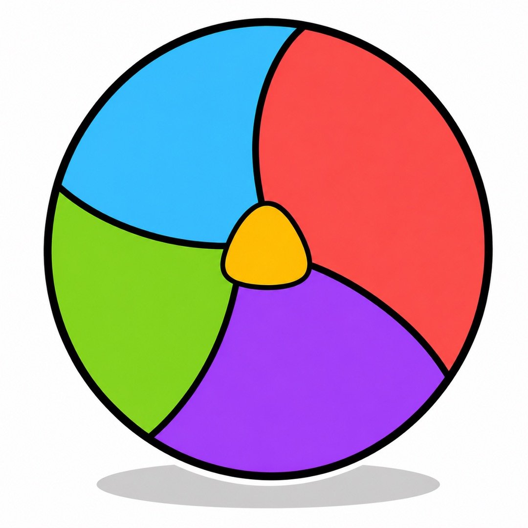 Step seven of a Volleyball drawing with colour showing colorful panels and a light-gray oval shadow.