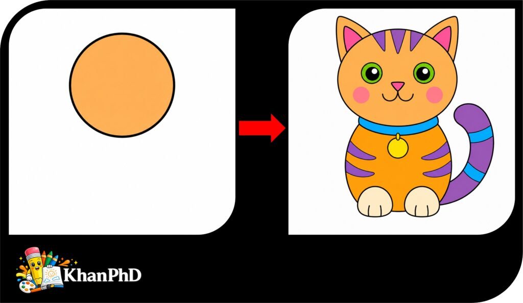 Cat Drawing with Colour