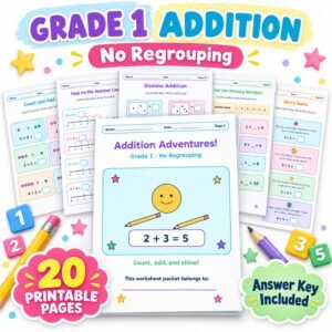 Addition worksheets for Grade 1 without regrouping